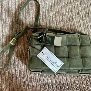 Voila Castallani Woven Suede Green Crossbody